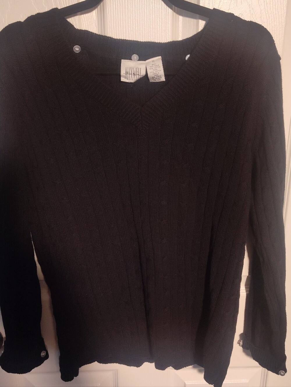 Vintage JACKSON Black Cable Knit V-Neck Pullover